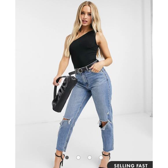 Flounce Club London Basic Plain One Shoulder Black Thong Bodysuit Sleeveless 6 - Picture 10 of 10